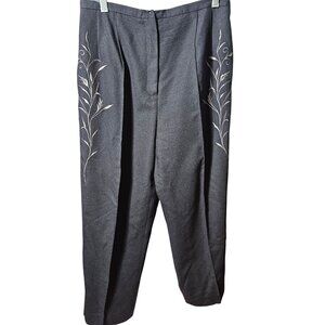 Harvé Benard Black Wool Blend Embroidered Trousers Size 10P Womens Petite